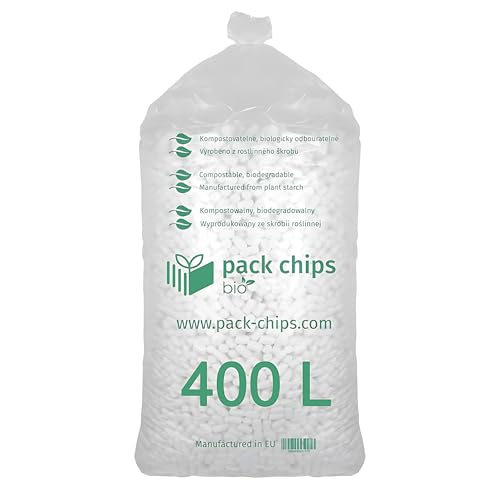 PACK CHIPS bio Verpackungschips Füllmaterial 400 L - Antistatische Polsterchips - Füllmaterial für Pakete - Verpackungsmaterial BIO - 100% Natürlich Abbaubar aus Stärke