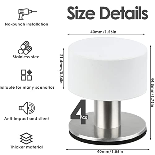 4 Pack Stainless Steel Door Stops with Stickers, Self-Adhesive Door Stopper, Heavy Duty Sound Dampening Door Bumpers for Home Office - 3
