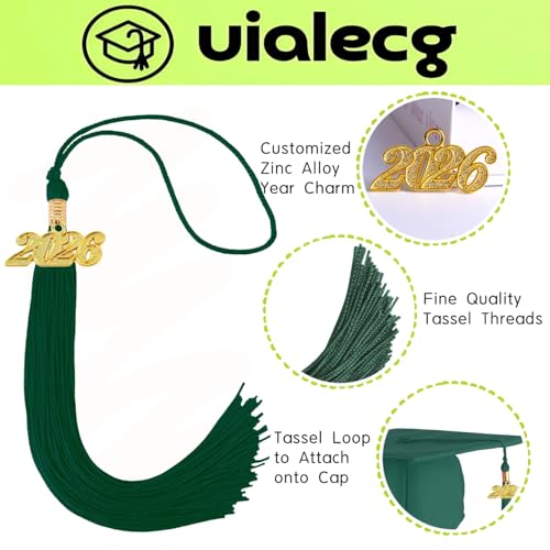 Image of Graduation Tassel 2026 for Grad Cap,Forest Green Tassel with Gold Charm