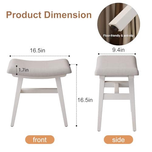 Solid-Wood-Vanity-Stool-Saddle-Cushion-Vanity-Bench-with-High-Strength-Rebound-Sponge-Easily-Assembly-Vanity-Chair-Foot-Stool-Makeup-Stool-for-Bedroom-Entryway-White Solid Wood Vanity Stool Saddle Cushion Vanity Bench with High Strength Rebound Sponge Easily Assembly Vanity Chair Foot Stool Makeup Stool for Bedroom Entryway White