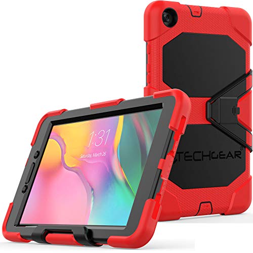 TECHGEAR G-Shock Funda Compatible con Nuevo Samsung Galaxy Tab A 8.0" 2019 (SM-T290 / SM-T295) - Funda Protectora Prueba de Choques con Soporte - Niños Escuelas Constructores Trabajadores [Rojo]
