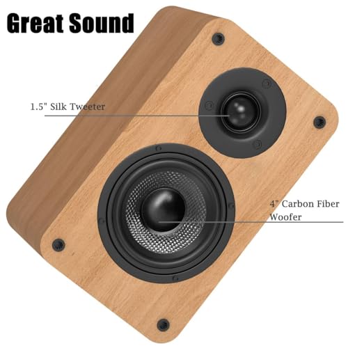 LONPOO Bluetooth Bookshelf Speakers with ARC, 100W Active Powered Speakers, USB/AUX-in/Optical/Coaxial, 4" Woofer and 1.5" Tweeter (Wooden)