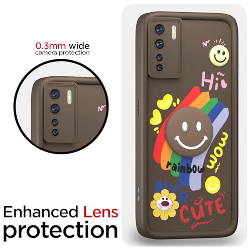Image of Pikkme Back Cover for Oppo F15 | Soft Silicone| Cute Rainbow Smile & 3D Cartoon Flower Design | Shockproof Raised Camera Protection Bumper Case (Brown)