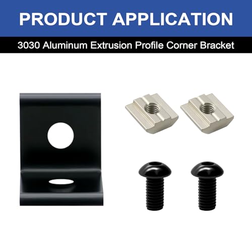 Image of 24 Pack 3030 Corner Bracket Connector 30 Series Aluminum Extrusion Profile Accessories Hardware, 90 Degree Angle Bracket for 30x30 Extruded Aluminum Black