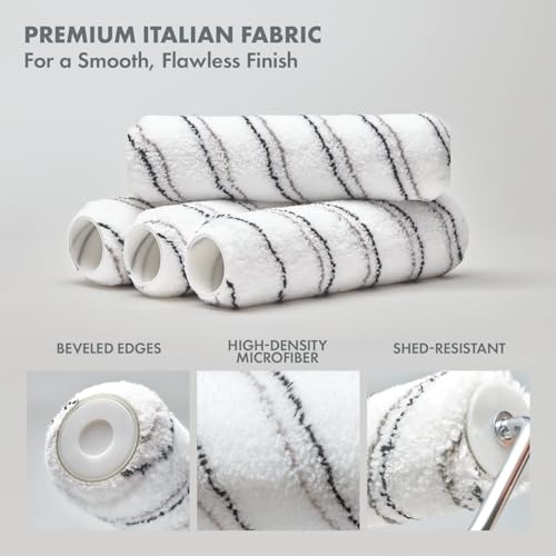 Remolika 4 - Pack 9 Inches Paint Roller Covers for Smooth and Lint-Free Finish – Nap 1/2 - Made in Italy -Premium High-Density Microfiber Roller Covers - Ideal for Professionals and Homeowners - Thumbnail 3