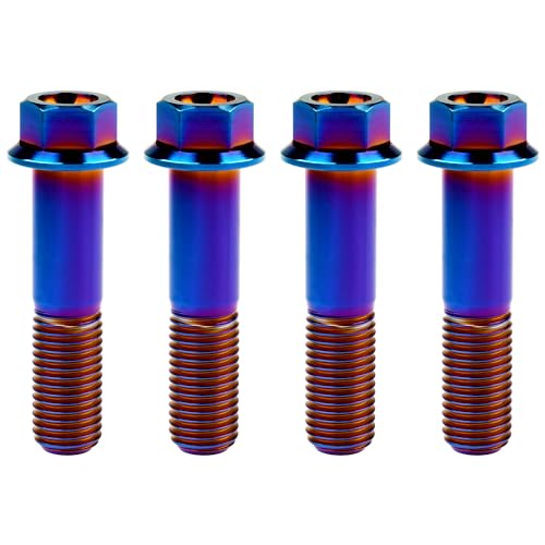 Image of Titanium Bolt M12 30 35 40 45 50 55 60 65 70 75 80 85 90mm Hex Small Flange Head for Motorcycle Car Modification Pack of 4 (M12x50mm Pitch 1.5, Burnt Blue)