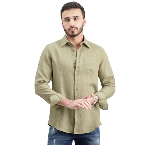 Image of ROOKIES Mens Full Sleeve Slim Fit 100% Lenin Shirt