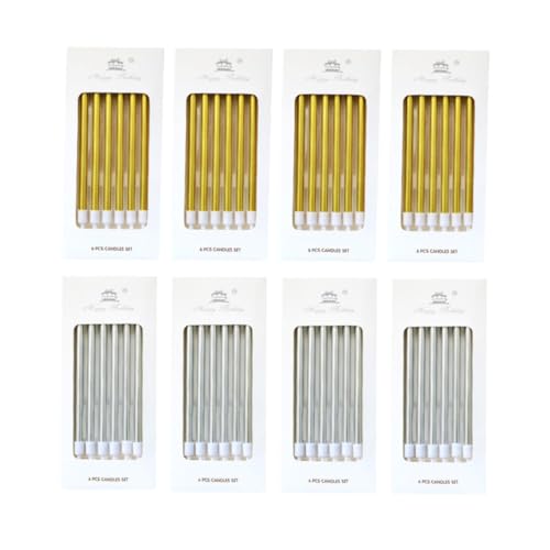 HOLIDYOYO 48pcs Cupcake Candles Long Thin Candles Birthday Candles DIY Ornaments Metallic Candles