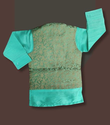 Image of Little Kids Ethnic Wear Kurta Pyjama and Waistcoat Set For Boys | Stylish Ethnic Wear | 3-piece set | Silk and Cotton Blend Fabric