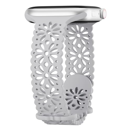 Image of Slim Lace Hollow-out Floral Silicone Bands Compatible with Apple Watch Band | Soft Thin Engraved Band Compatible with iWatch Band 38mm 40mm 41mm 42mm 44mm 45mm 46mm 49mm Series 11 10 9 8 7 SE 6 5 4 Ultra