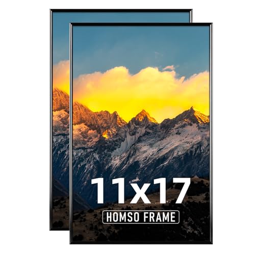 Homso 11x17 Frame Set of 2 Black - 11x17 Picture Frame Metal Aluminum 11x17 Poster Frame Thin Border 11 x 17 Picture Frame with Shatter-Resistan Acrylic for Horizontal or Vertical Wall Display