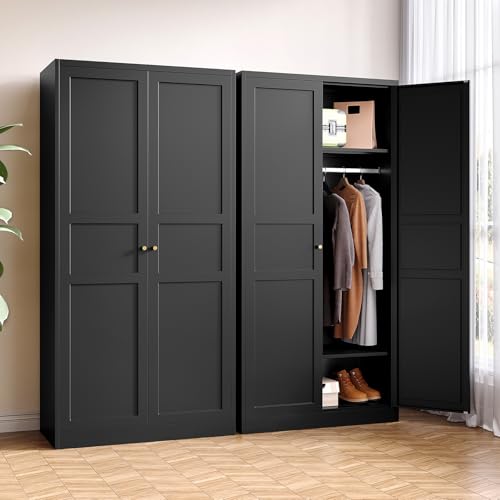 BYNSOE Metal Armoire Wardrobe Closet with 2 Doors 72'' Wardrobe