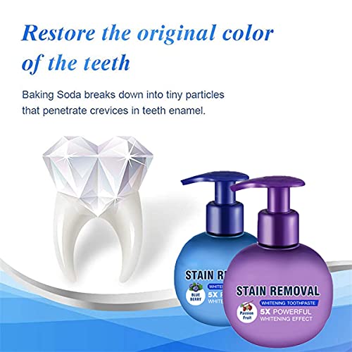 2 Pcs Baking Soda Whitening Toothpaste, Instant Brightify Natural Toothpaste Passion Fruit Blueberry Press Baking Soda… - Image 4