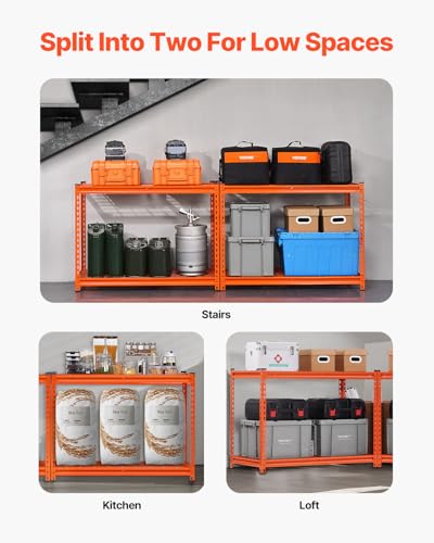 Image of VEVOR Storage Shelves, 2400 lbs, 4 Tier Heavy Duty Garage Shelving, 20 inch D x 40 inch W x 60 inch H Adjustable Metal Shelves for Industrial Shelving Unit Utility Shelf, for Kitchen, Warehouse, Basement, Orange