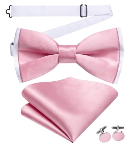 Image of Dubulle Mens Paisley Striped Bowtie Set Pre-tied Bowtie for Men and Pocket Square Set Wedding Business
