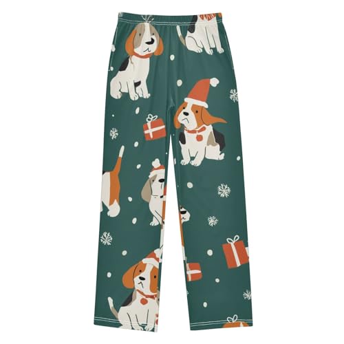 ZZXXB Beagle Christmas Snow Boys Long Pants Soft Trousers Elastic Waist Kids Lounge Bottoms with Pockets S-XL