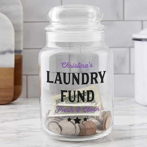 Personalization Universe Laundry Fund Personalized Glass Money Jar