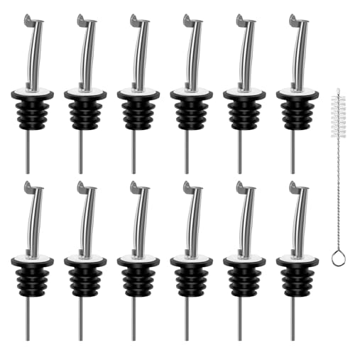 12Pcs Liquor Pour Spouts,Stainless Steel Wine Bottle Pourers with Caps Speed Wine Bottle Pourer Wine Bottle Pourers With Stoppers Speed Bottle Pourer for Liquor Bottle,Oil Bottles (Automatic Cover)