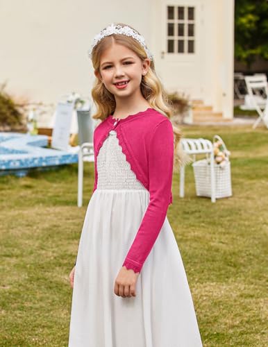 Image of Arshiner Girls Open Front Bolero Shrug Kids Long Sleeve Cropped Elegant Cardigan Knit Sweater