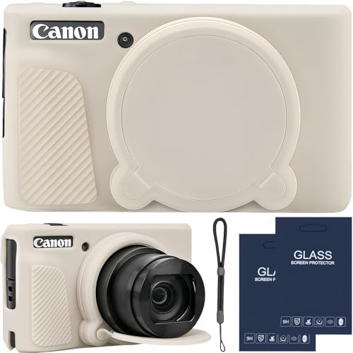 SZHSYJY Camera Case for Canon PowerShot SX740/ SX730 Digital Camera SX740 HS Case Soft Silicone Protective Case Removable Lens Cover Comes with 2 Screen Protectors and 1 Wrist Strap. (Mist White)