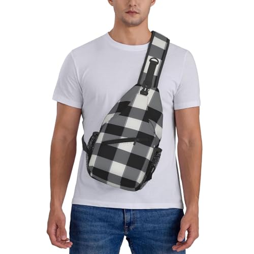 Mochila tipo bandolera negra con estampado a cuadros miniatura 7