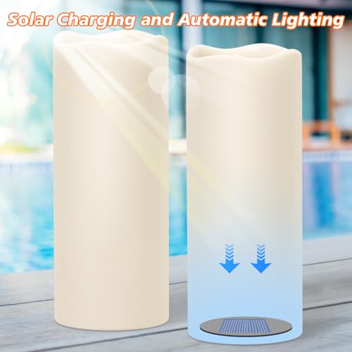 Image of GenSwin Solar Candles Outdoor Waterproof Lantern Ivory White 4 x 10 in | IP65, Sensor for Dusk to Dawn, Large Pillar Flameless LED Candles,Porch Patio Garden Decor, 2 Pack