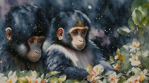 Toile Young Monkey aquarelle 58 x 90 cm SERENDIPITP pour creer un salon cosy au style jungle chic