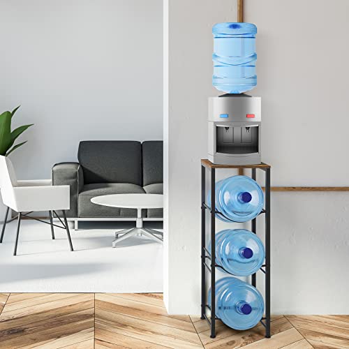 Water Bottle Holder 5 Gallon Water Cooler Jug Rack 3-Tiers Water Bottle Organizer with Storage Shelves for Kitchen Living Room Office, Rustic Brown - Thumbnail 5