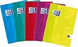 Oxford Touch Schulheft A5, 60 Blätter, kariert, 5er Pack, Farbenmix