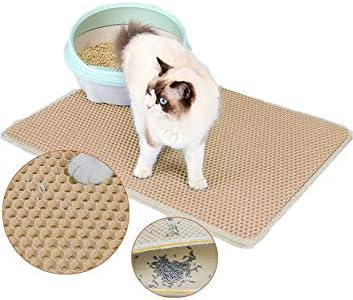 Premium Cat Litter Mat, Cat Litter Box Mat Scatter Control, Waterproof Double Layer, Large Size 50 x 40 cm (Beige, L)