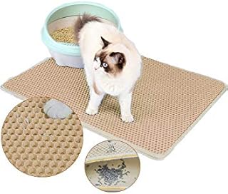 Premium Cat Litter Mat, Cat Litter Box Mat Scatter Control, Waterproof Double Layer, Large Size 50 x 40 cm (Beige, L)