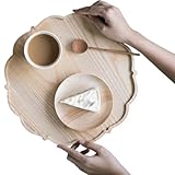 Kwueiit 木製トレー 花形 ランチトレイ カフェトレイ 天然木製 軽量 耐久性 おしゃれ 定食用 お茶出し 接客 家庭用 業務用 37*37*2cm (37*37*2cm,げんざい)