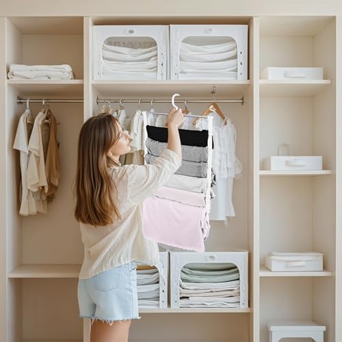 3 Stück Hosenbügel, 6 Etagen Edelstahl Kleiderbügel Hosen Platzsparend,Mehrfach Bügel Faltbare Kleiderbügel，Kleiderschrank Organizer für Aufhängen Von Hosen, Handtücher, Schals, Jeans, Krawatten