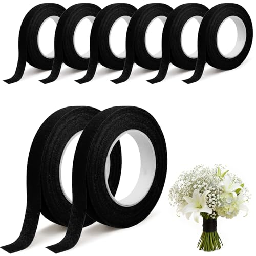 8 Pack Floral Flower Tape for Halloween Craft Decor Bouquet Wrapping, Black