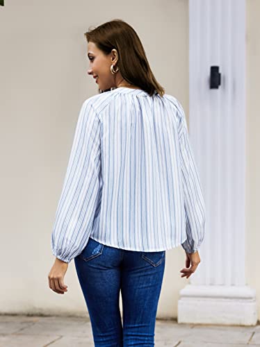 Zeagoo Cute Blouses Stripe Tie Front Tops Long Sleeve Cotton Comfy Shirts For Women #TOP2