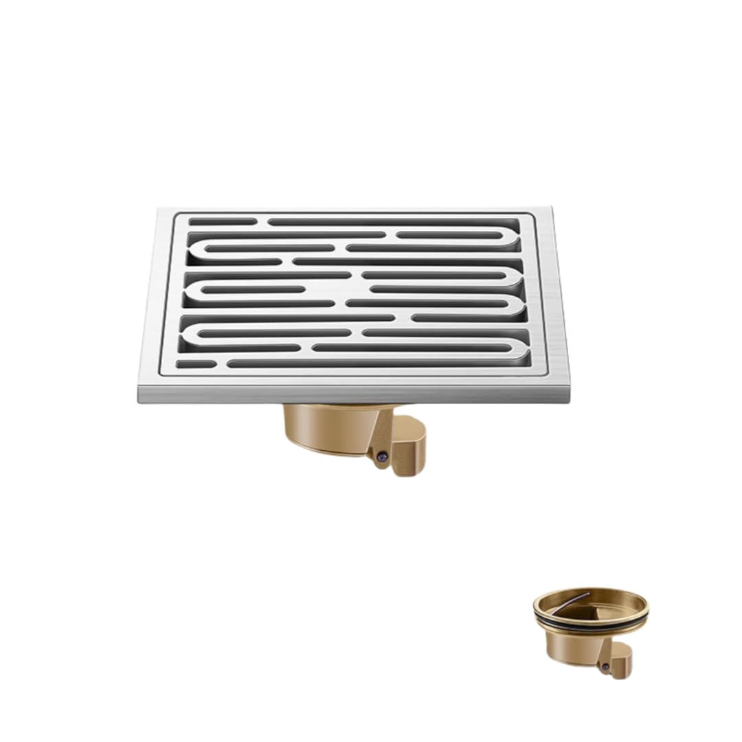 KJdxfhFH Bathroom floor drains, Invisible Floor Drain Curved Stainless Steel(Copper Core Single Use)