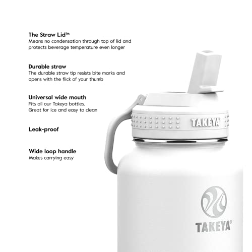 Image of Takeya Actives Kids Water Bottle 14 oz Stainless Steel Double Wall Insulation BPA-Free Leakproof Straw Lid Easy Carry Handle Reusable Ideal for Boys and Girls, School, Sports - Blush / Super Pink