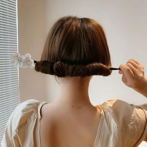 1 peça para fazer coque de cabelo de pérola de flor branca, modelador de cabelo elegante e preguiços