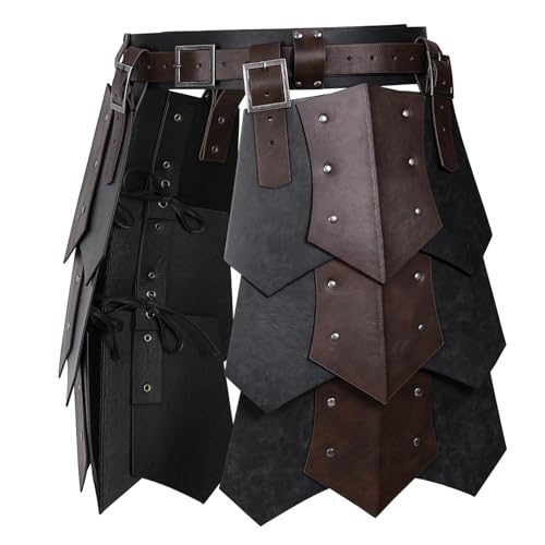 HiiFeuer Medieval Faux Leather Wide Belt Thigh Armor Retro Double Sides Waist Armor Mercenary&Knights Skirt Armor for LARP (Black B)