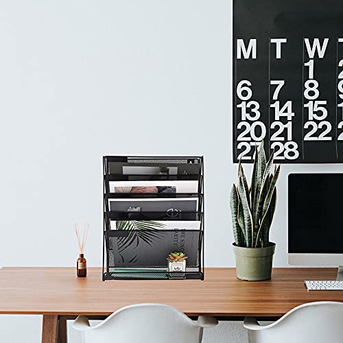 EASEPRES Wall File Holder Organiser Mesh Wall Mounted Magazine Paper Storage Rack, 6 Tier, Black - Image 4