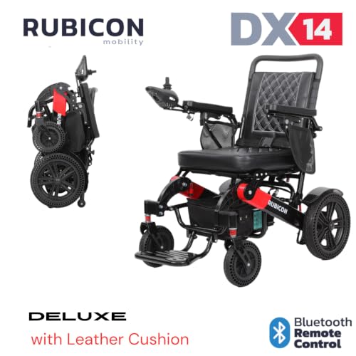 Image of Rubicon DX14 - Longest Range 30 Miles, Airline Approved Electric Wheelchair, Dual 12AH Lithium Batteries, 2x300W Motors, Leather Cushion, Foldable, Lightweight & Powerful (Model16)