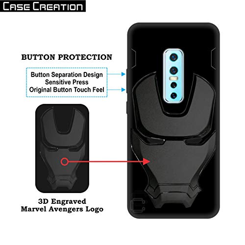 Image of COVERLY Official 3D Touch Feel Trending Avengers Logo Mask Soft Rugged Grip Silicone Iron Man Super Power Cartoon Movie Engraved Silicone Matte Back Cover for Vivo V17 Pro / V17Pro -HD Avenger Black