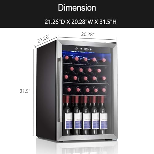 Image of Antarctic Star Wine Cooler /Cabinet Drink Refrigerator Fridge, 36 Bottle Freestanding Wine Chiller with Stainless Steel, Double-Layer Glass Door Touch Screen for Home Office /Bar, 4.4Cu.Ft., Silver