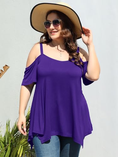Image of LARACE Cold Shoulder Tops for Womens Summer Clothes Spaghetti Strape Tunic Oversized Shirts Asymmetrical Plus Size Blouse