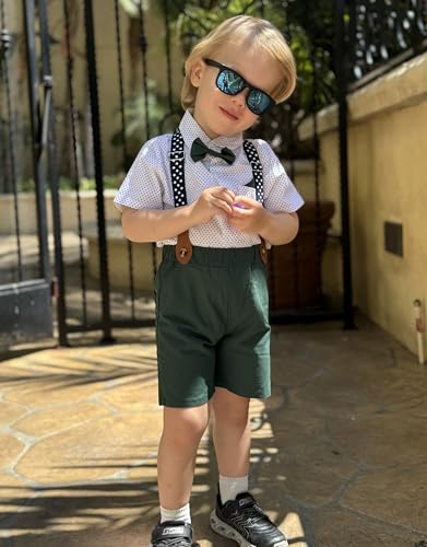 Image of Volunboy Baby Boy Formal Short Set Toddler Summer Gentleman Outfit Kid Short Sleeve Bowtie Shirt Suspender Shorts Suit