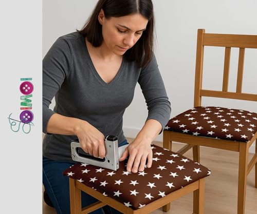 Image of Soimoi Brown Cotton Canvas Fabric Stars Star Printed Craft Fabric by the Meter 58 Inch Wide