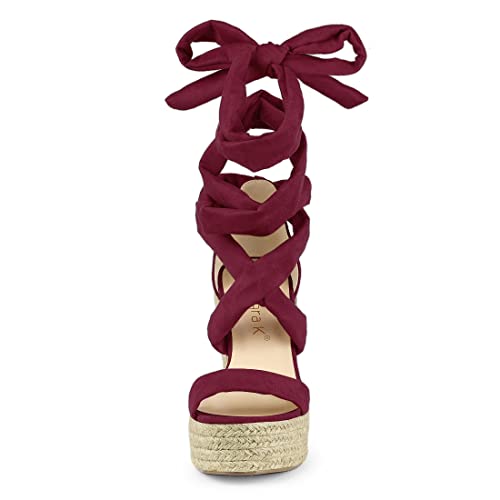 Allegra K Allegra K Women's Espadrilles Platform Sandals Lace Up Open Toe Burgundy Wedges Heels 6 M US