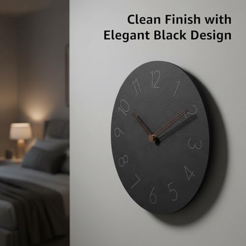 Image of Amazon Basics Analog Wall Clock with 12Hr Display, Matte Slate Finish, Battery Operated, Black Color, Easy Wall Mount, Lightweight & Stylish Design for Home & Office - 25x25x4.8cm