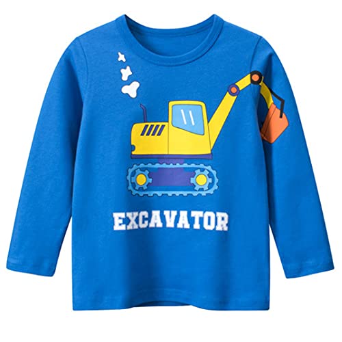 Toddler Boys 3-Pack Long Sleeve Excavator T-Shirt 100% Cotton Basic Tops Car Shirt (Set-F, 3T) #TOP3