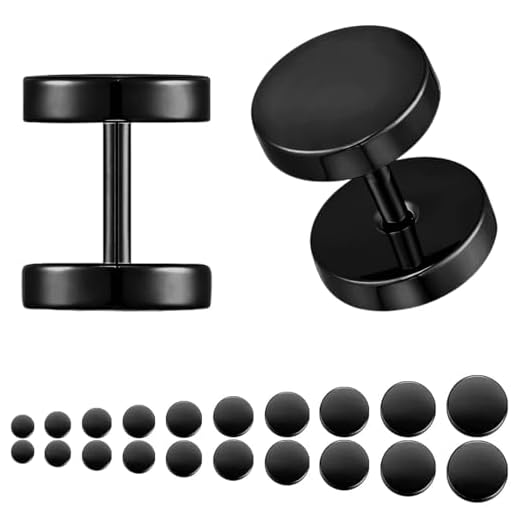 JEYORZY 10 Pares Pendientes Perforantes Negros, Barbell Aretes de Perno para Hombres, Punk Clásico Hipoalergénico Piercing Pendientes Unisexo